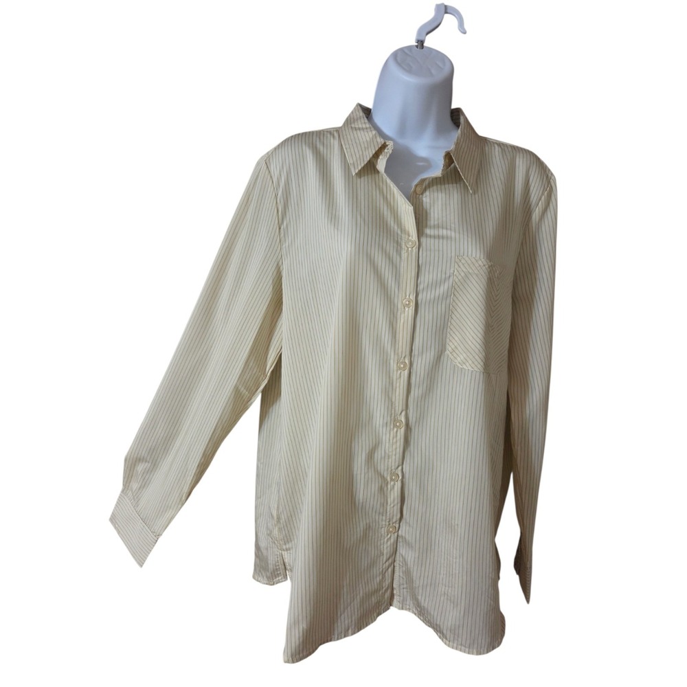 Alex & Jordan Silky Pinstripe Yellow Cream Button-Down Career Shirt L NWT